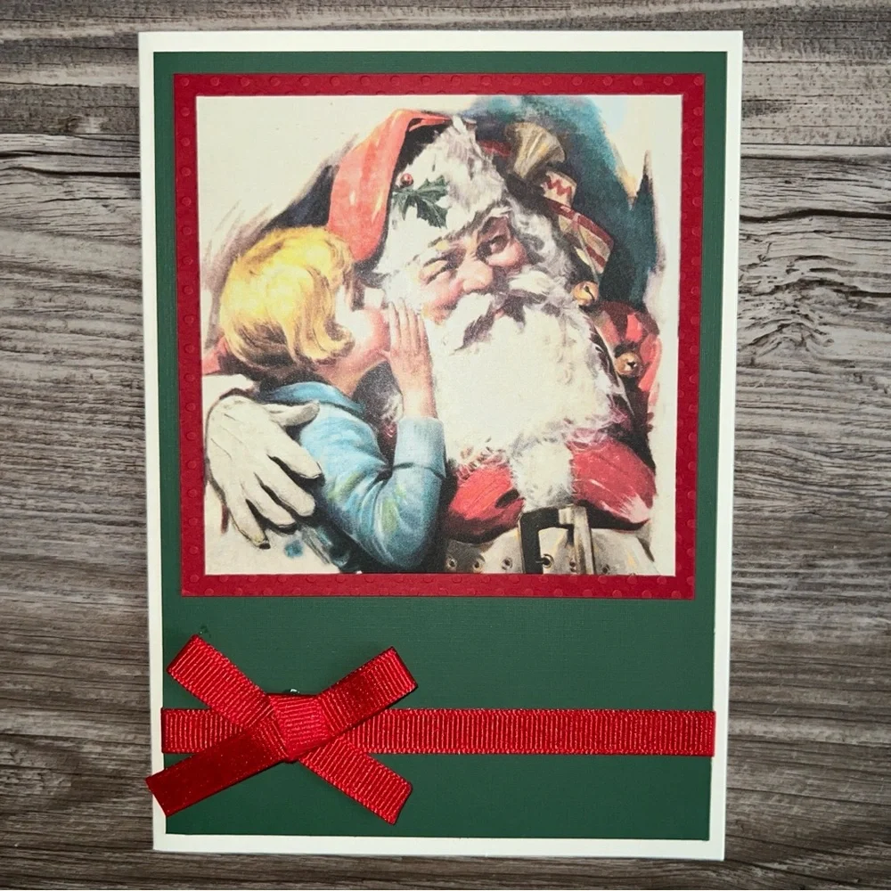 Vintage Style Christmas Greeting Cards with Red and Green Bows With Envelopes